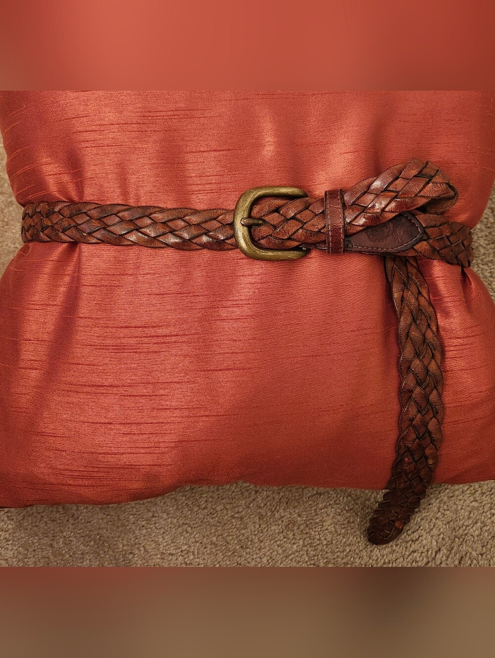 Tommy Hilfiger Brown Leather Woven Belt-Unisex